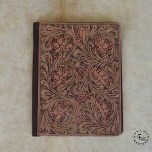 NEW WESTERN LINENS tooled floral padfolio in pink